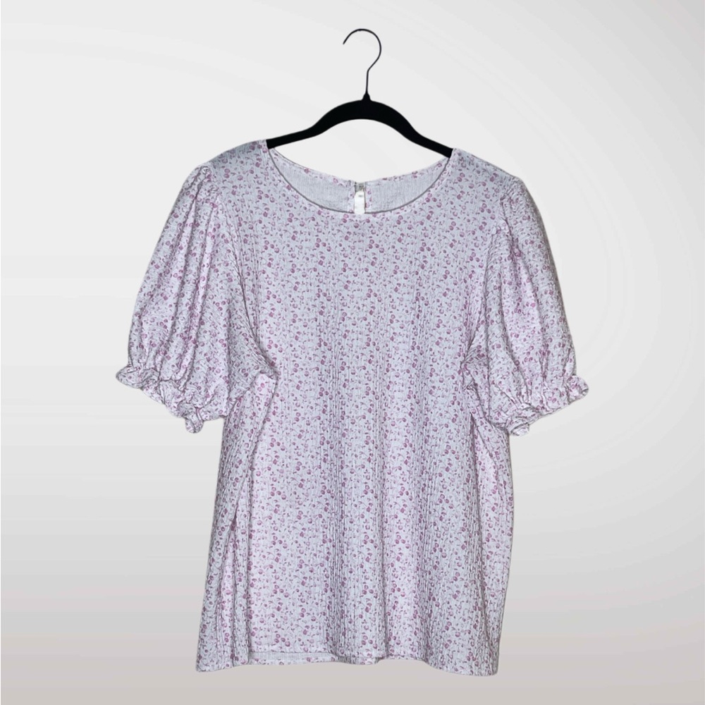 Pink Floral Puff Sleeve Blouse Size Large